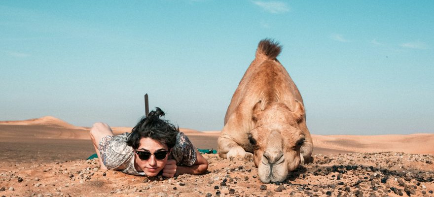 man-and-camel-lying-on-ground